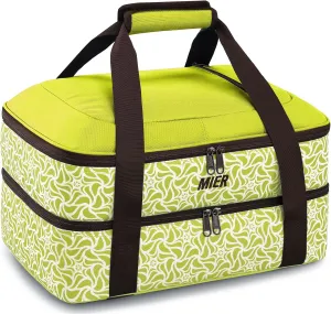 MIER Insulated Casserole Carrier Fits 9"x13" Baking Dishes/Foil Pans, Double Food Carriers Bag Thermal Holder for Hot or Cold Food Lasagna Lugger Potluck Parties Picnic Travel, Green