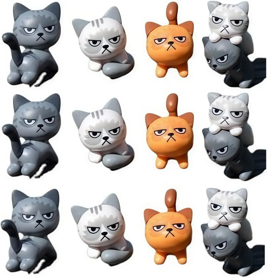 Mini Animals Resin 12-Pack Grumpy Cat Dolls DIY Garden Landscaping Decoration Mini Desktop Ornaments