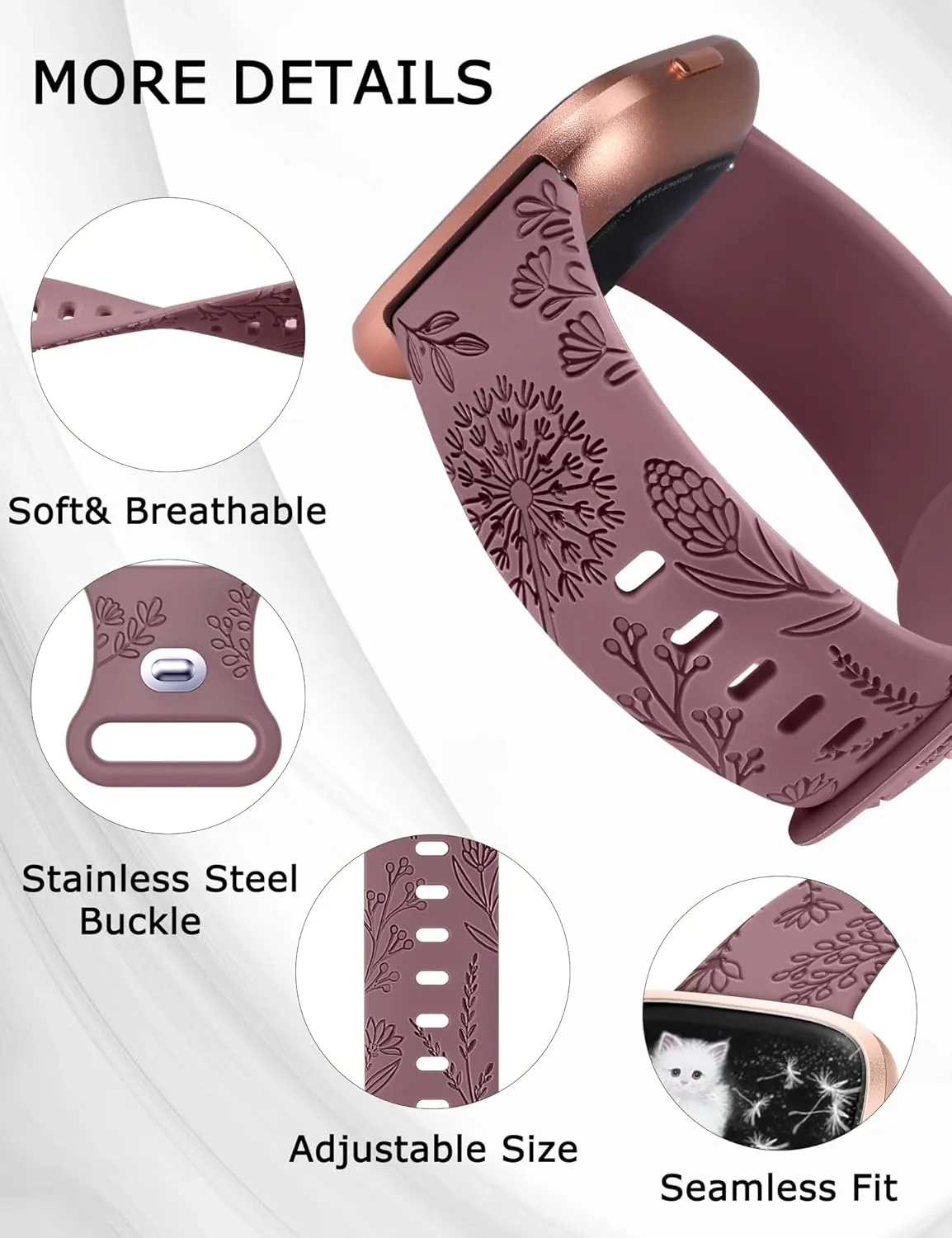 Minyee 3 Packs Floral Engraved Band Compatible with Fitbit Versa 2 Band/Versa Lite/Versa Band Women, Cute Soft Silicone Dandelion Flower Pattern Sport Designer Fancy Summer Strap for Versa 2