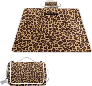 MNSRUU Picnic Blanket Waterproof Foldable, Leopard Pattern Large Outdoor Picnic Blanket Beach Blankets Camping Blanket Travel Mat, Shoulder Strap Tote, Rectangle 57x59in