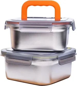 Modern Eco-Friendly 304 Stainless Steel Leak Proof Containers with Silicone Lids - Rectangular Lidded Airtight Food Storage for School, Daycare, Office Lunches, Picnics, Travel Snacks