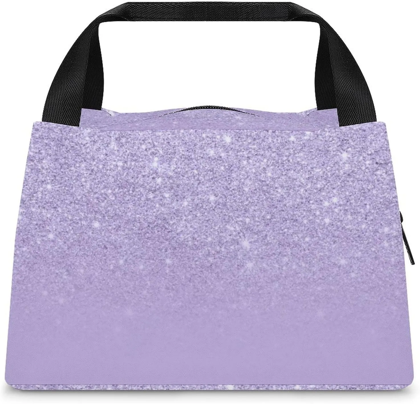 Modern Purple Lavender Glitter Ombre Color Block Insulated Lunch Bag, Reusable, Portable, And Insulated Work Travel Handbag
