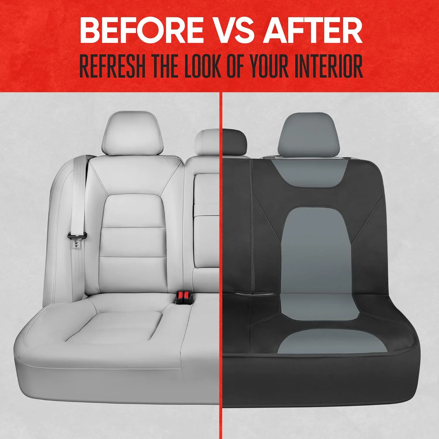 Motor Trend AquaShield Waterproof Gray Rear Split Bench Seat Covers for Trucks Rear Seat Cover Only - Black Car Seat Covers, Back Seat Covers Only - Durable Neoprene Spill Resistant for Kids & Dogs