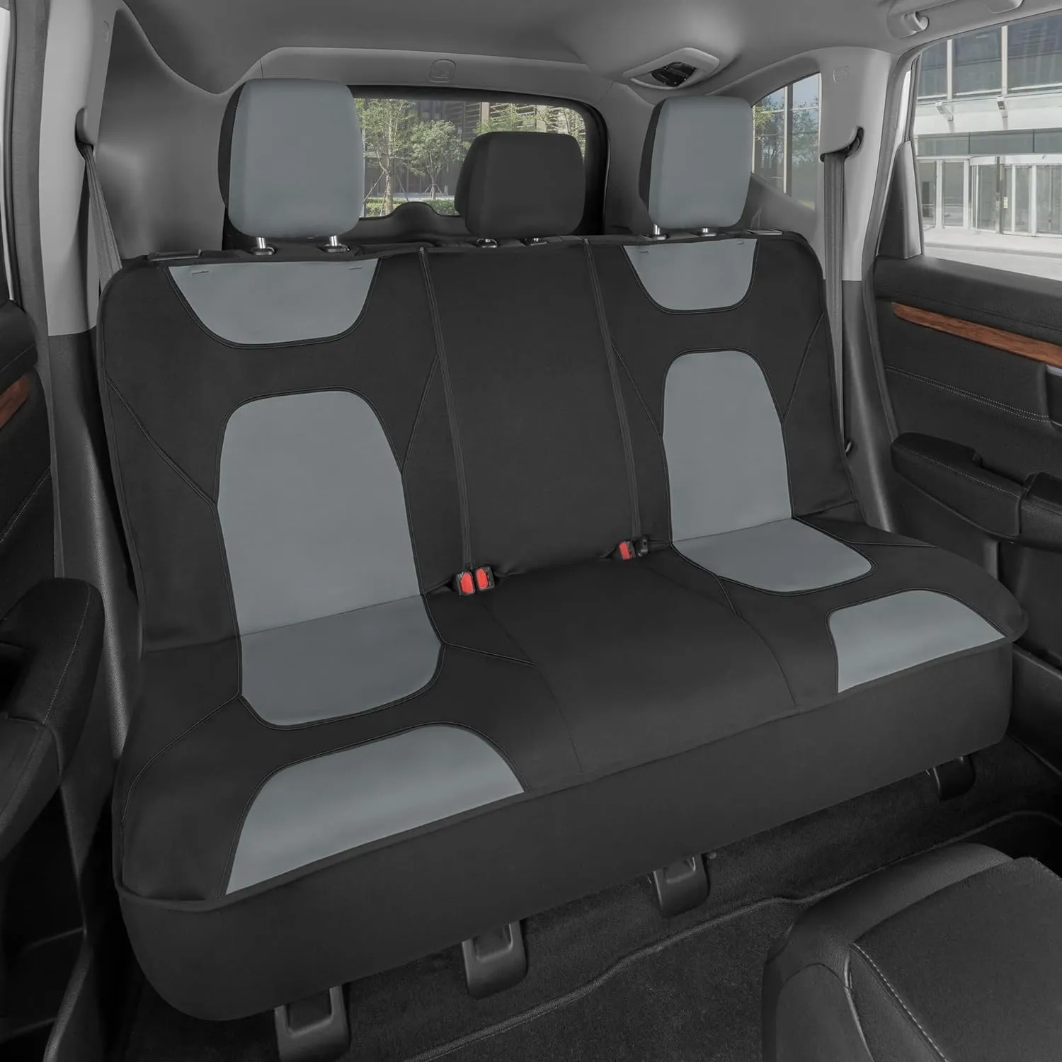 Motor Trend AquaShield Waterproof Gray Rear Split Bench Seat Covers for Trucks Rear Seat Cover Only - Black Car Seat Covers, Back Seat Covers Only - Durable Neoprene Spill Resistant for Kids & Dogs