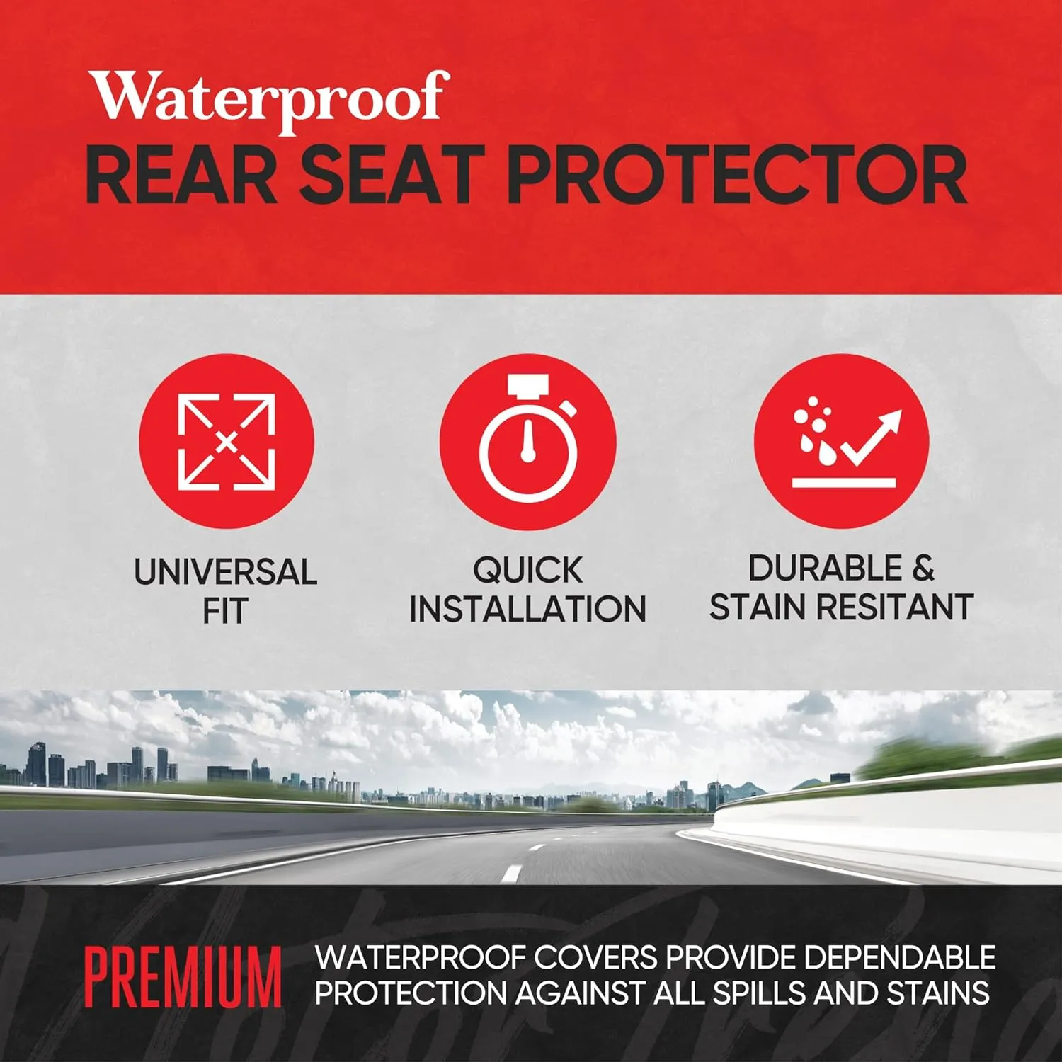 Motor Trend SpillGuard Waterproof Rear Bench Car Seat Cover, Beige Stitching – Split Bench Rear Seat Protector with Neoprene Padding, Back Seat Cover for Kids & Dogs, Car Interior Covers