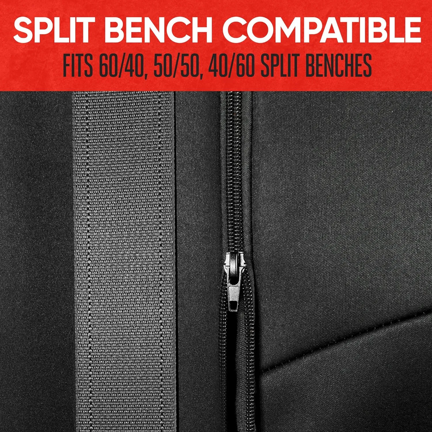 Motor Trend SpillGuard Waterproof Rear Bench Car Seat Cover, Red Stitching – Split Bench Rear Seat Protector with Neoprene Padding, Back Seat Cover for Kids & Dogs, Car Interior Covers