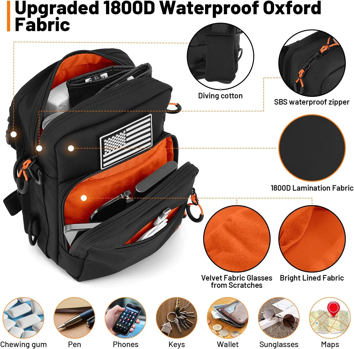 Motorcycle Handlebar Bags,1800D Water-resistant Universal Bar bag American Flag Sissy Bar Bag Front Fork Storage Accessory Bag, For Softail Dyna Sportsters Dirt Bike Scooter E-bike Bicycle