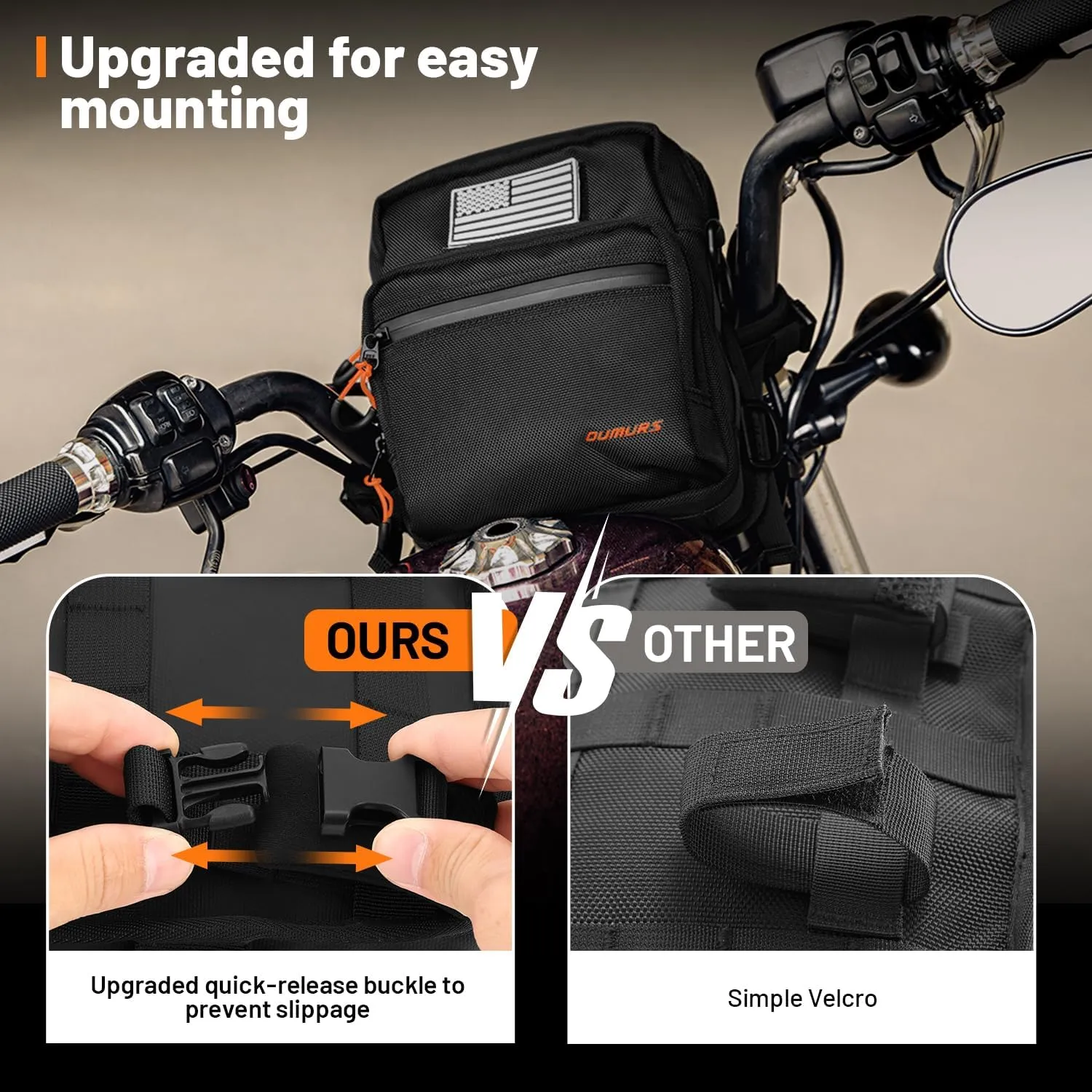 Motorcycle Handlebar Bags,1800D Water-resistant Universal Bar bag American Flag Sissy Bar Bag Front Fork Storage Accessory Bag, For Softail Dyna Sportsters Dirt Bike Scooter E-bike Bicycle
