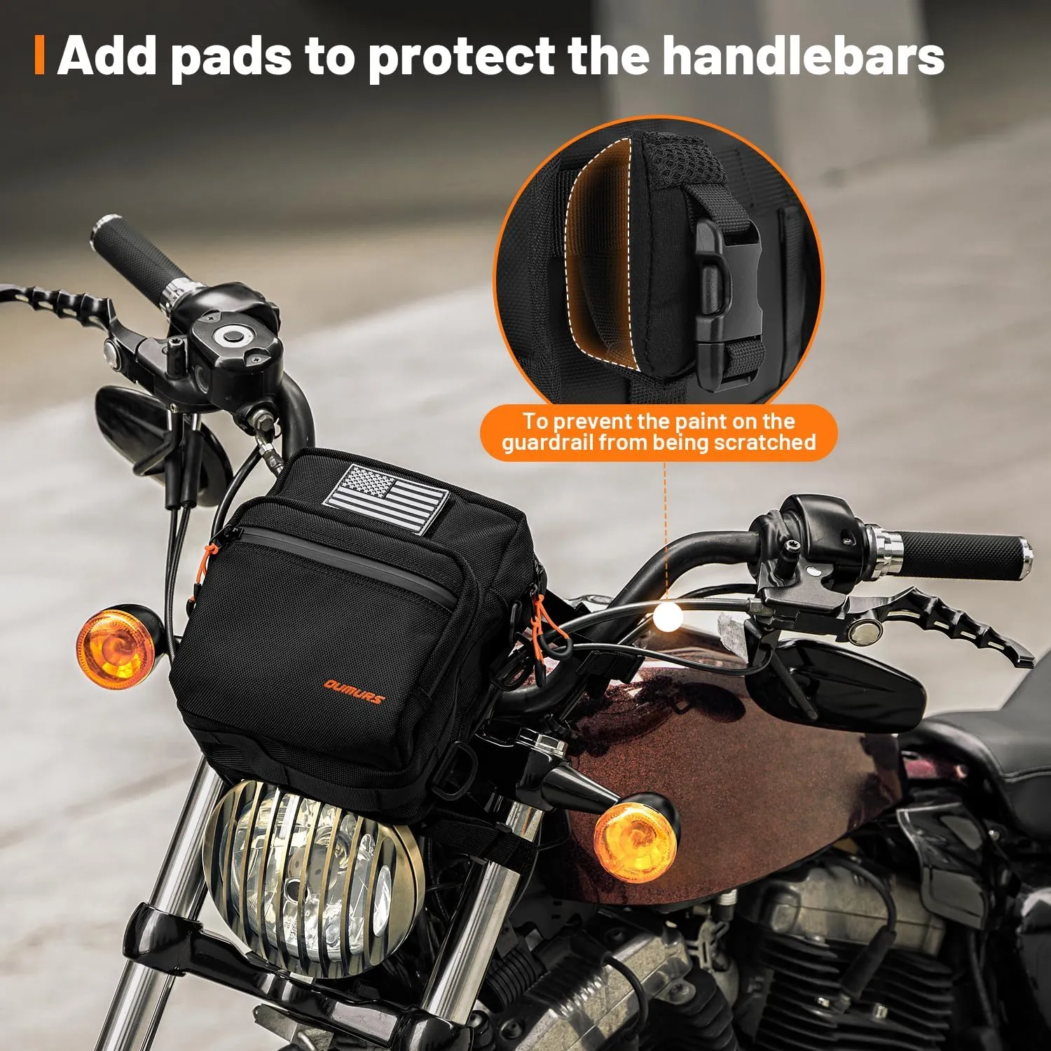 Motorcycle Handlebar Bags,1800D Water-resistant Universal Bar bag American Flag Sissy Bar Bag Front Fork Storage Accessory Bag, For Softail Dyna Sportsters Dirt Bike Scooter E-bike Bicycle