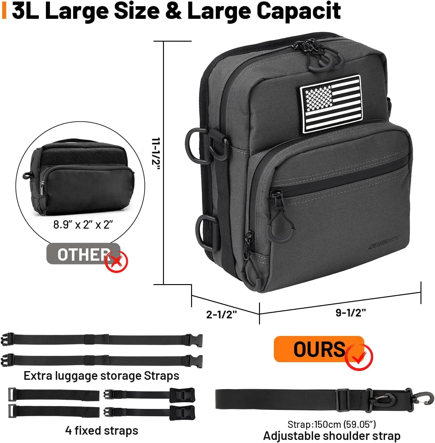 Motorcycle Handlebar Bags,600D Nylon Water-resistant Universal Bar bag American Flag Sissy Bar Bag Front Fork Storage Accessory Bag, For Softail Dyna Sportsters Dirt Bike Scooter E-bike Bicycle