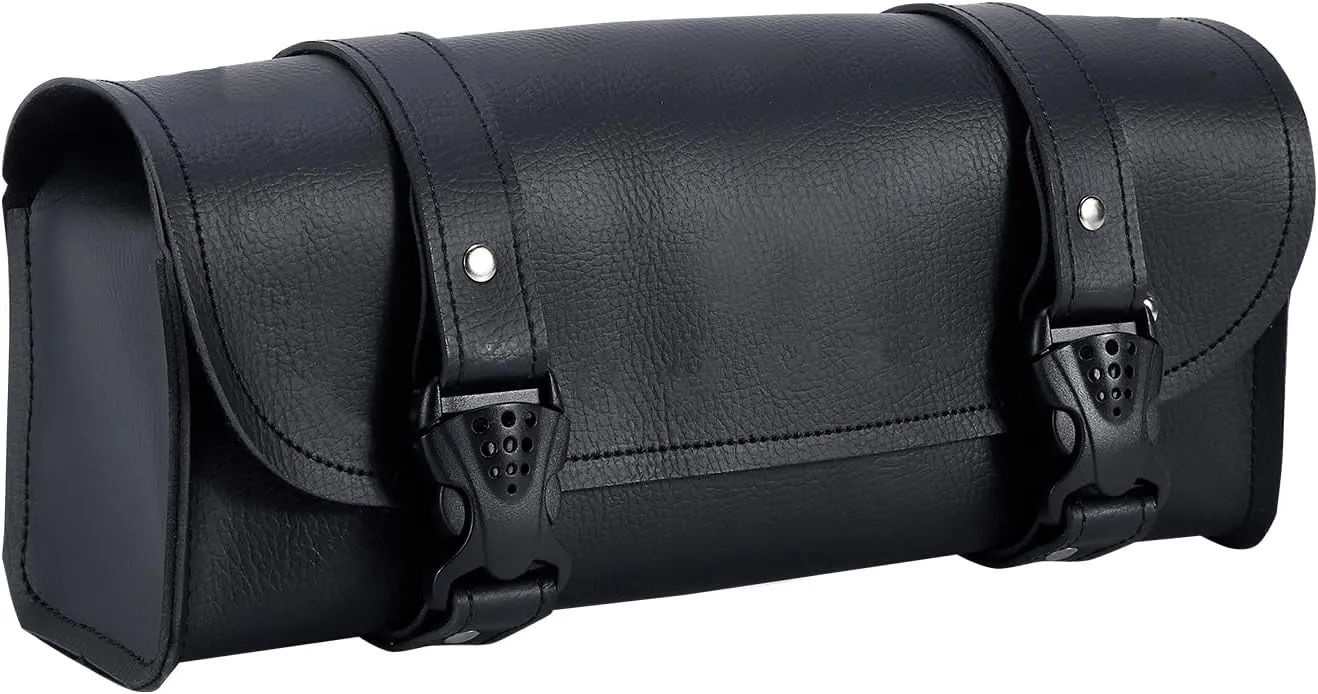 Motorcycle Tool Bags - Universal Handlebar & Fork Bag, Sissy Bar Storage - Black, 12'x3.5'x4.75'
