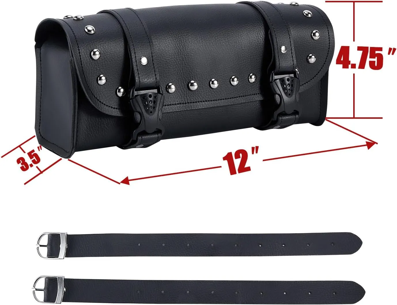 Motorcycle Tool Bags - Universal Handlebar & Fork Bag with Studs (Black, 12'x3.5'x4.75')