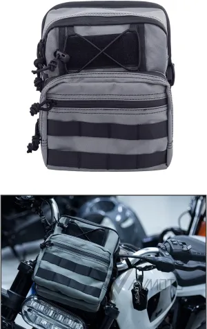 Motorcycle Universal Club Style Utility Molle Traveller Bar Handlebar T-Bar Bag Handle Bags, Fit For Harley Dyna Street Bob FXBB Softail Sportster, Tool Pouch Trunk Storage Bag, Gunship Gray