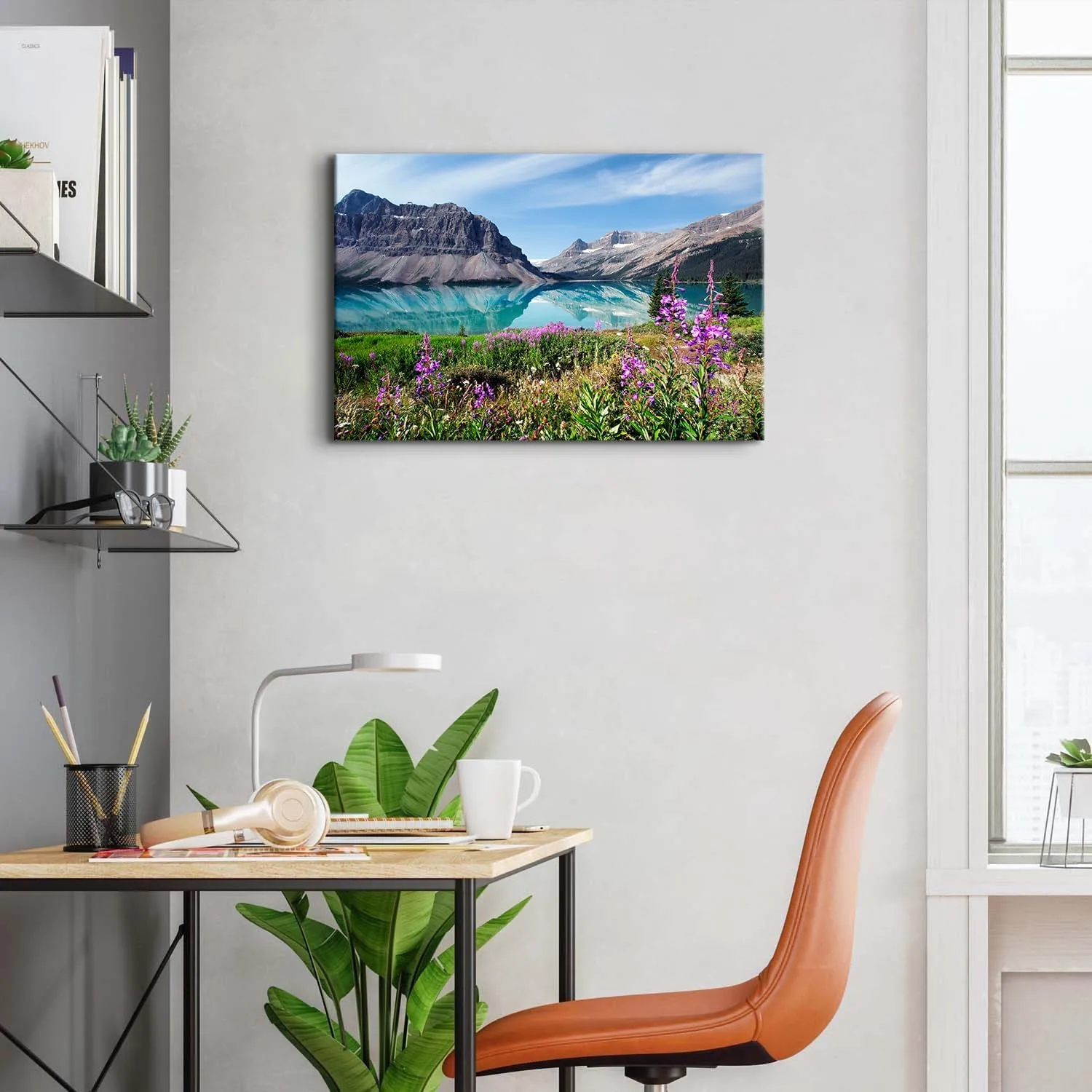 Mountain Scenery Canvas Wall Art National Park Picture Wall Decor Blue Mountain Lake Landscape Poster Prints Painting Modern Artwork Painting for Living Room Bedroom Kitchen Home Decorations 16x24”
