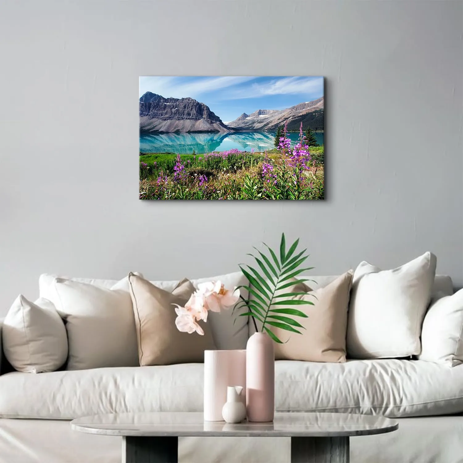 Mountain Scenery Canvas Wall Art National Park Picture Wall Decor Blue Mountain Lake Landscape Poster Prints Painting Modern Artwork Painting for Living Room Bedroom Kitchen Home Decorations 16x24”