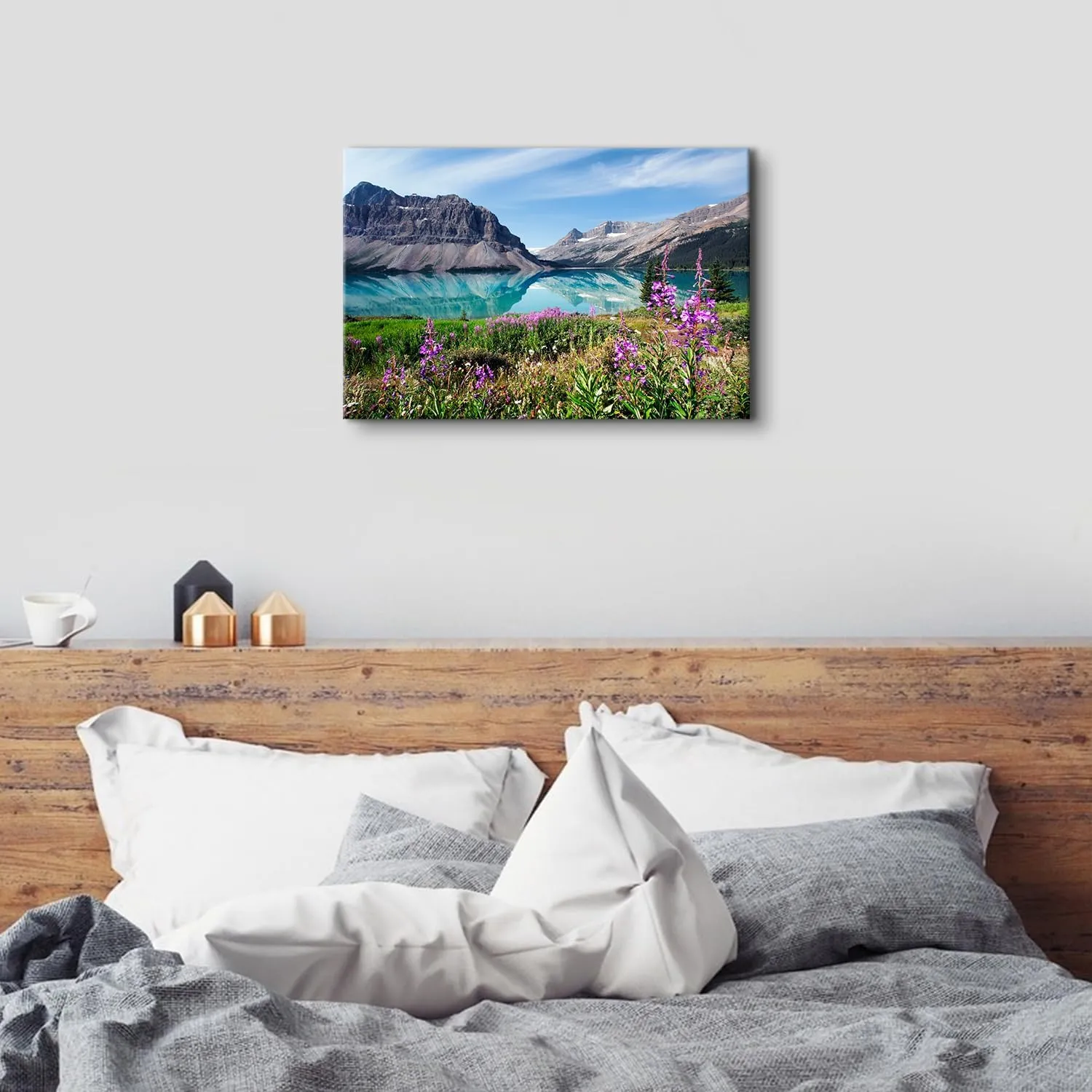 Mountain Scenery Canvas Wall Art National Park Picture Wall Decor Blue Mountain Lake Landscape Poster Prints Painting Modern Artwork Painting for Living Room Bedroom Kitchen Home Decorations 16x24”