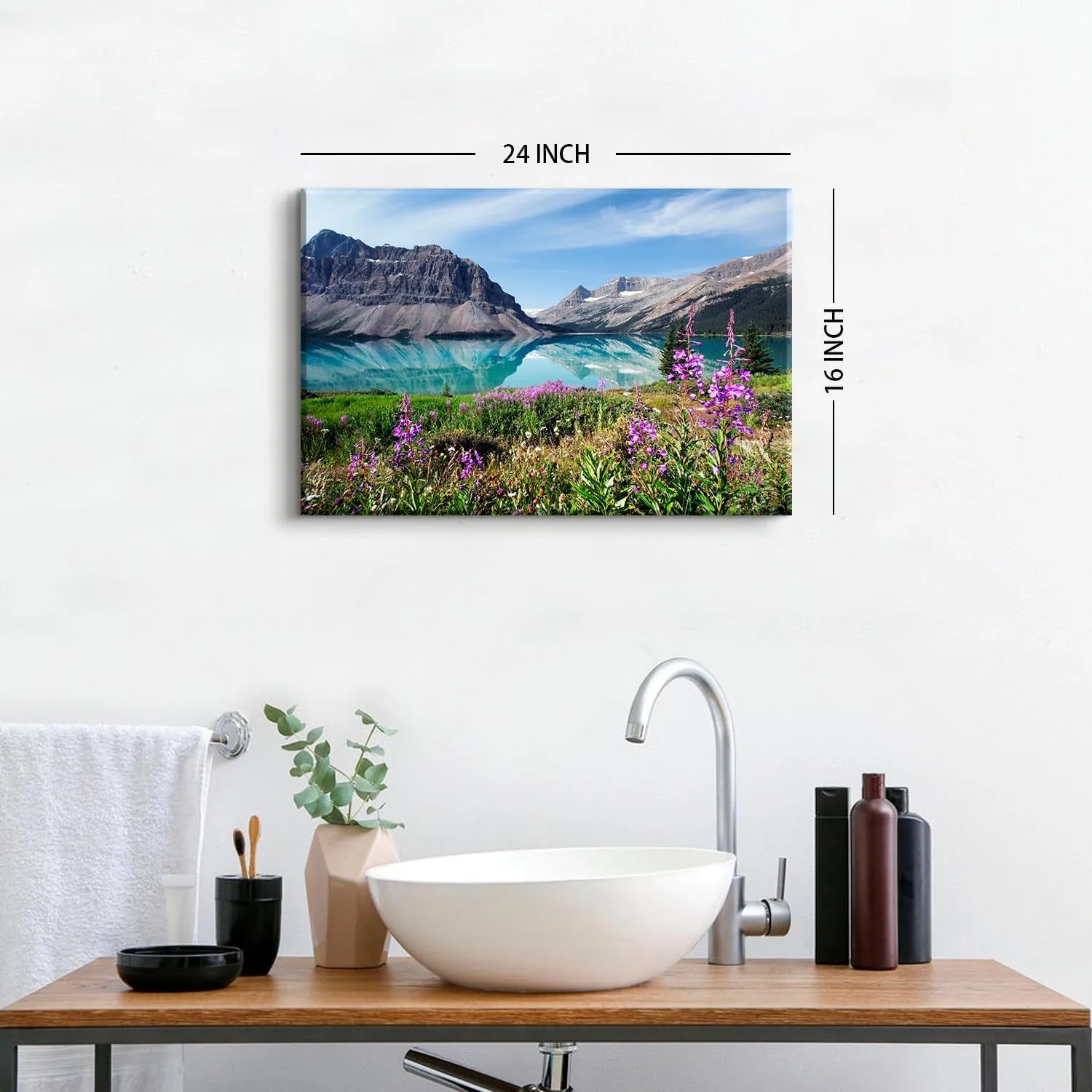 Mountain Scenery Canvas Wall Art National Park Picture Wall Decor Blue Mountain Lake Landscape Poster Prints Painting Modern Artwork Painting for Living Room Bedroom Kitchen Home Decorations 16x24”