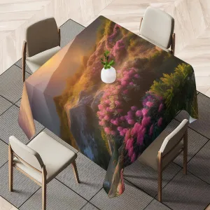 Mountain Top Sunrise 52x52 Inch Square Tablecloth Peak Flower 52x52 Inch Square Tablecloth for Dining Tables, Buffet Parties and Camping