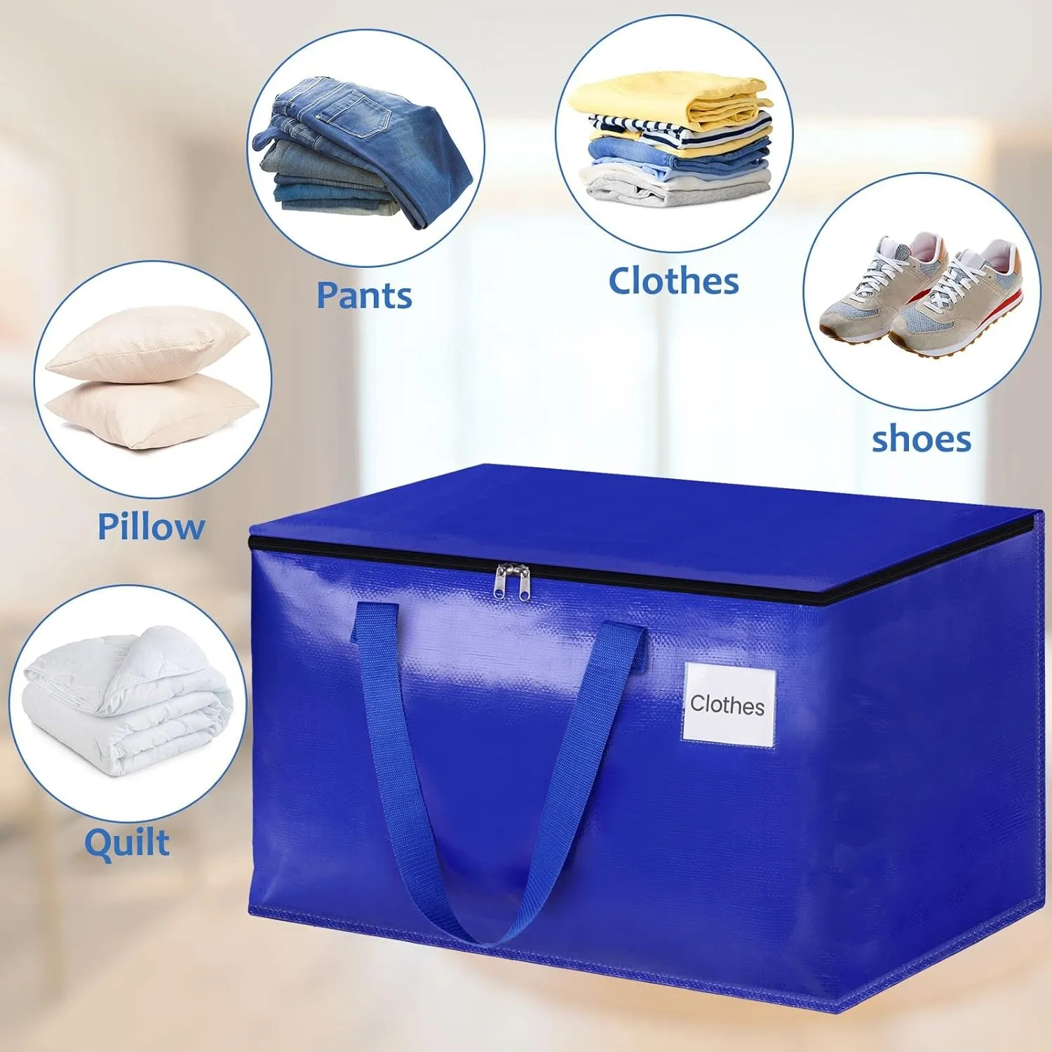 Moving Bags, Storage Bags with Sturdy Handles and Heavy Duty Zippers, Storage Totes for Space Saving, Moving & Storage, Collapsible Moving Supplies(125L, 6-Pack, Blue)