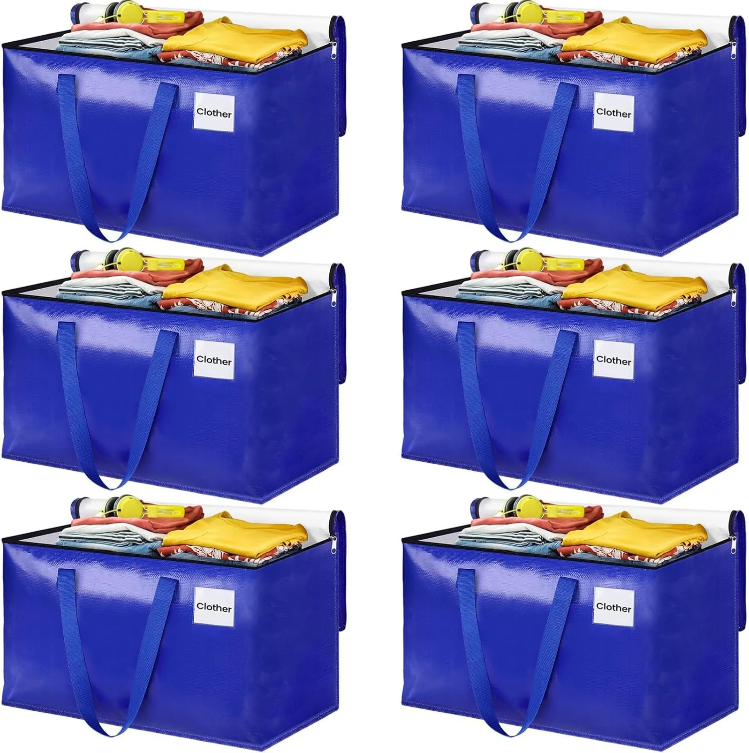 Moving Bags, Storage Bags with Sturdy Handles and Heavy Duty Zippers, Storage Totes for Space Saving, Moving & Storage, Collapsible Moving Supplies(125L, 6-Pack, Blue)