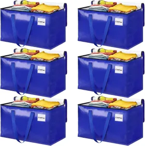 Moving Bags, Storage Bags with Sturdy Handles and Heavy Duty Zippers, Storage Totes for Space Saving, Moving & Storage, Collapsible Moving Supplies(125L, 6-Pack, Blue)