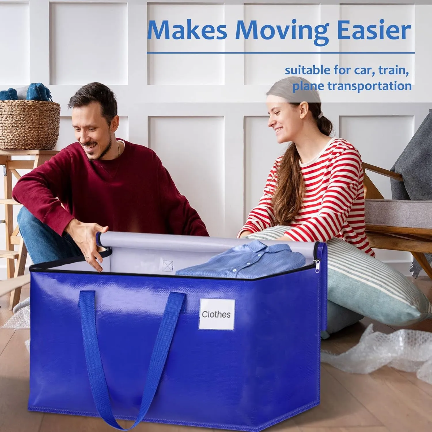 Moving Bags, Storage Bags with Sturdy Handles and Heavy Duty Zippers, Storage Totes for Space Saving, Moving & Storage, Collapsible Moving Supplies(125L, 6-Pack, Blue)