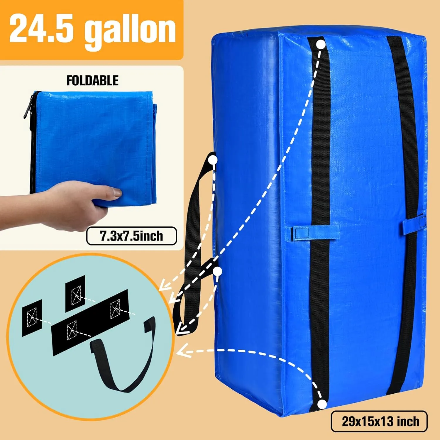 Moving Bags, Storage Totes, Extra Large Storage Bags for Moving Supplies, College Dorm Essentials, Bedroom Closet, Packing Bags with Backpack Handles Zipper Compatible with IKEA Frakta Cart（2 Pack）