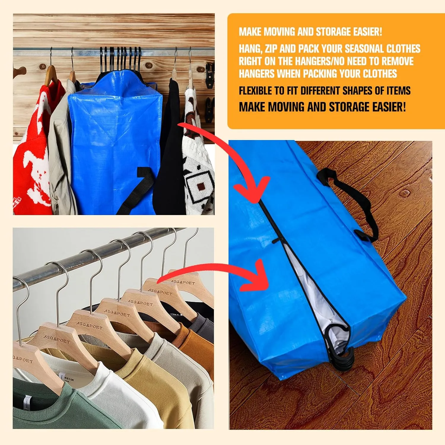 Moving Bags, Storage Totes, Extra Large Storage Bags for Moving Supplies, College Dorm Essentials, Bedroom Closet, Packing Bags with Backpack Handles Zipper Compatible with IKEA Frakta Cart（2 Pack）