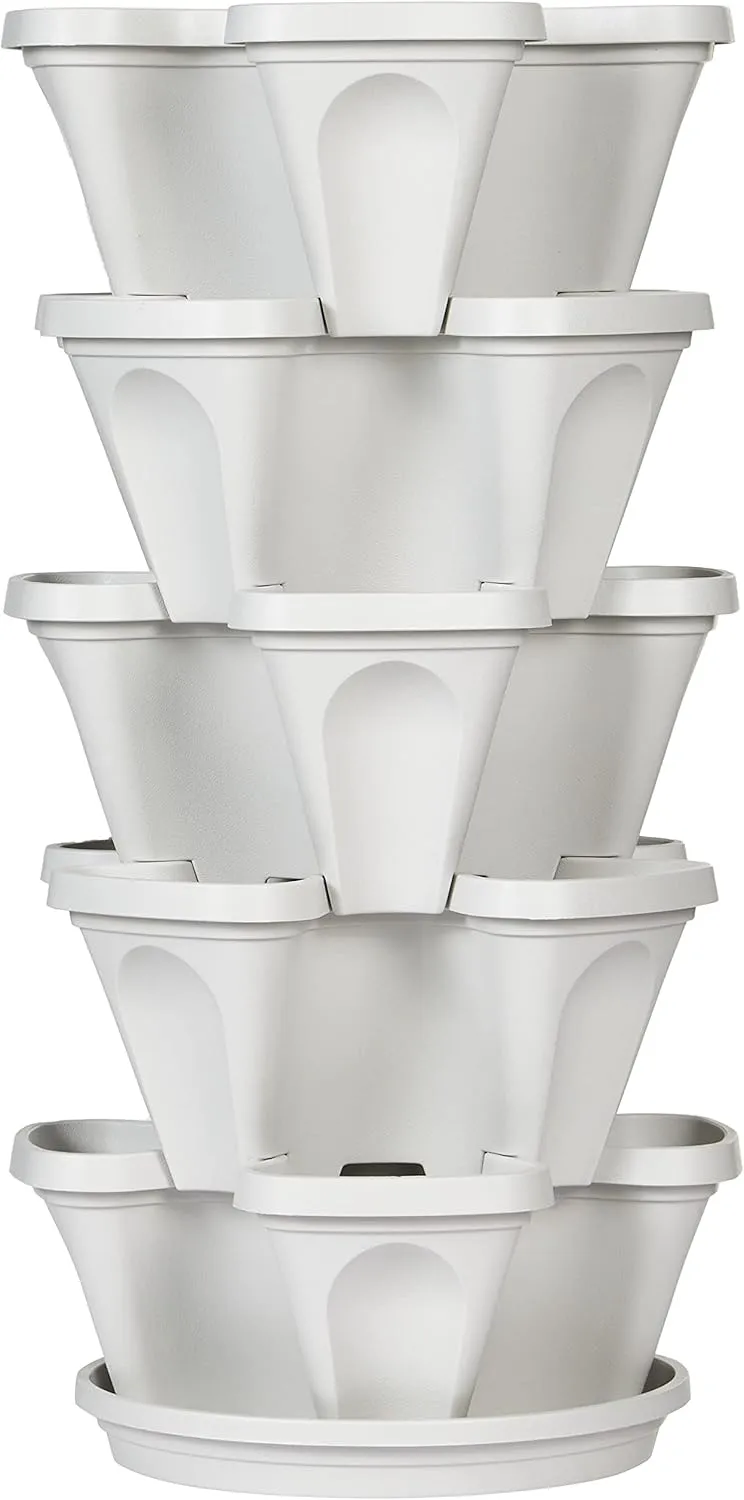 Mr. Stacky 5 Tier Stackable Strawberry, Herb, Flower, and Vegetable Planter - Vertical Garden Indoor/Outdoor