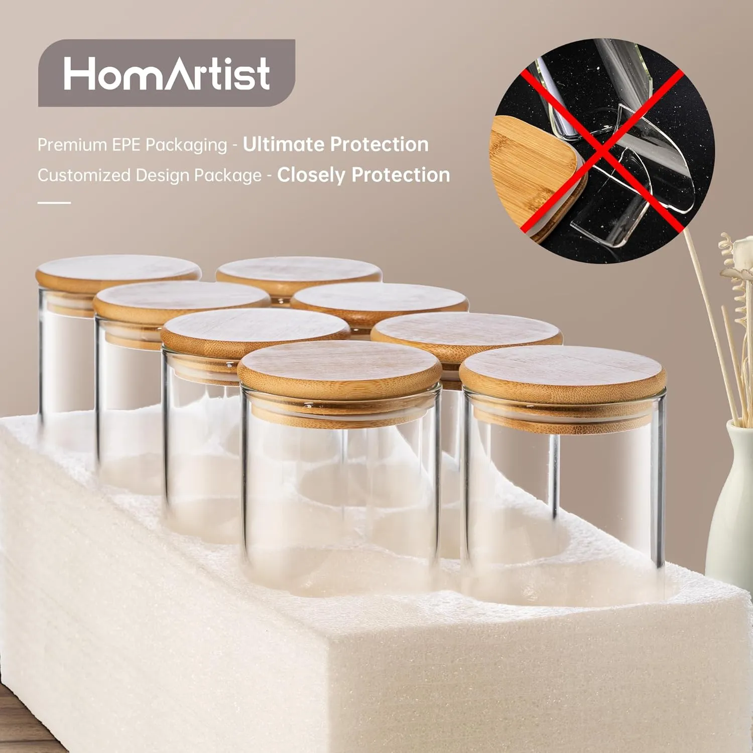 Multi Size - 5 Pack Glass Jars with Bamboo Lids, Glass Pantry Storage Containers with Airtight Lids, Round Air Tigh Food Storage Canisters for Cereal, Pasta, Flour, Sugar, Best for Kitchen Organizer