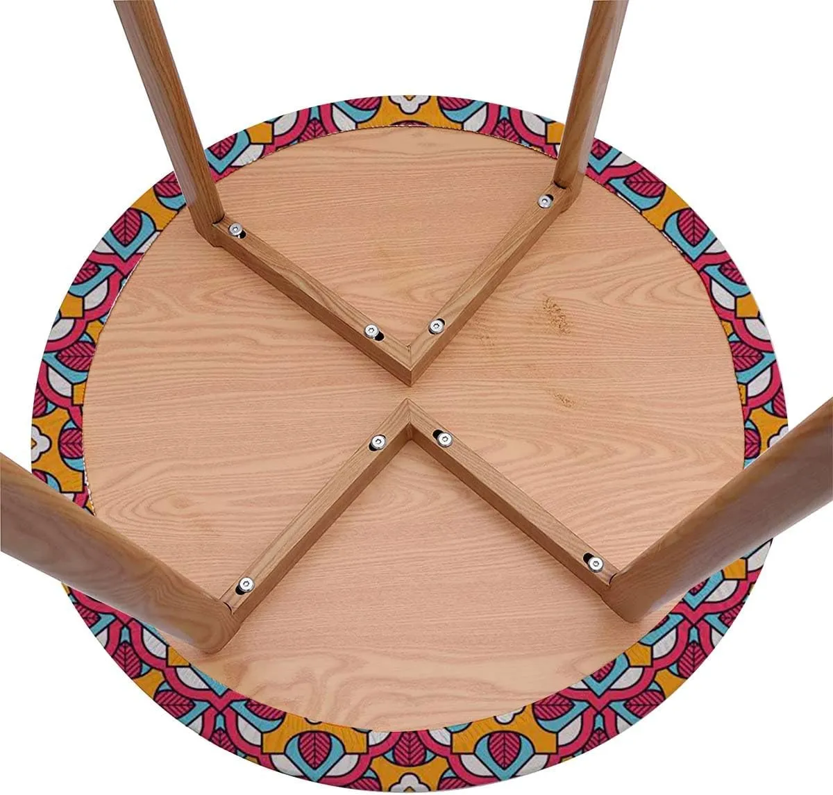 Multicolor Elastic Edged Table Cover Flower Motifs Details Traditional Eastern Waterproof Oil Proof Table ​Cover for Indoor and Outdoor Geometric Fits up 40"-44" Diameter Tables