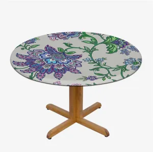 Multicolor Round Fitted Tablecloth Vintage Style Ornamental Flower Motifs for Outdoor Patio Indoor Kitchen Dining Party Floral Fit for 40"-43" Table