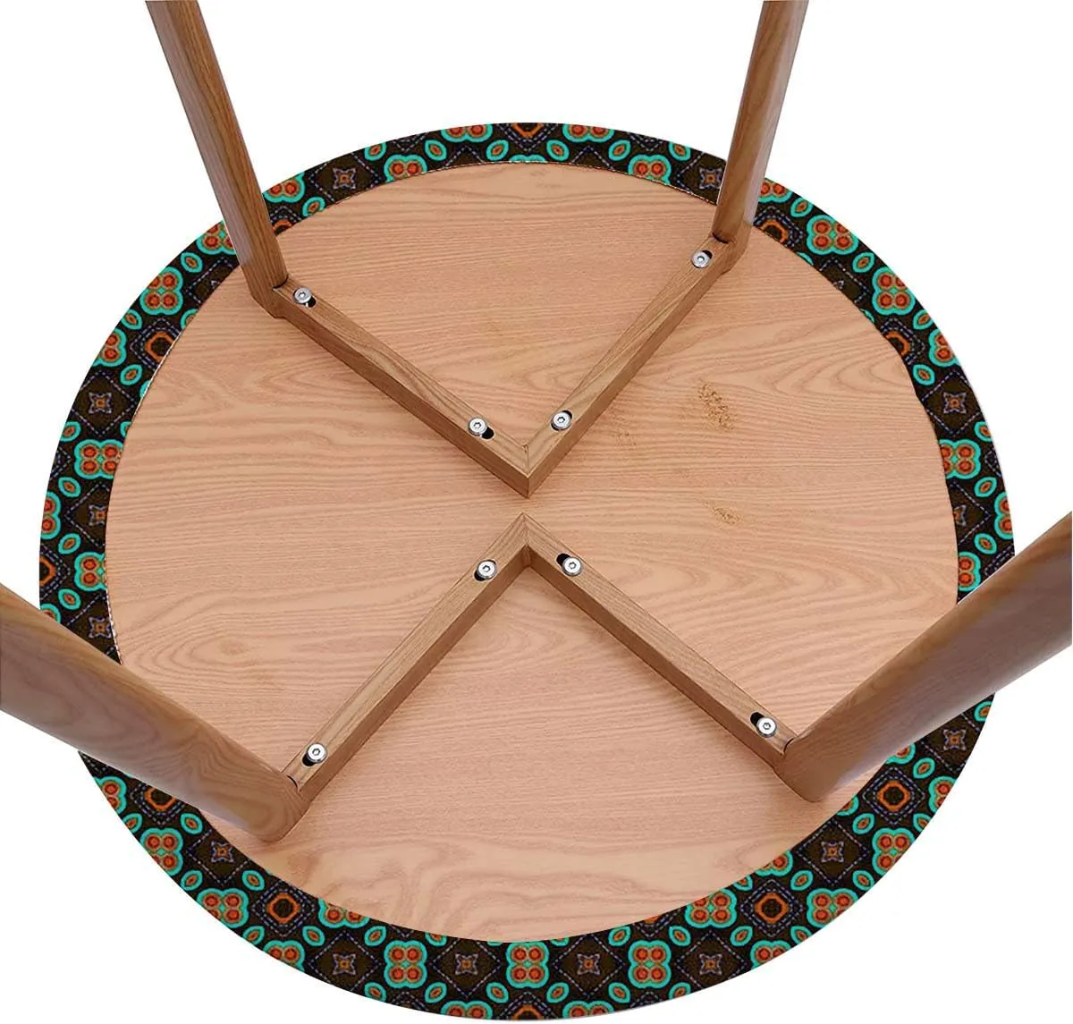Multicolor Round Fitted Tablecloth with Elastic Edge Flower Motifs Details Traditional Eastern Elastic Edge Waterproof Table Cover Table Cloth for Round Table Geometric Fit for 40"-43" Table
