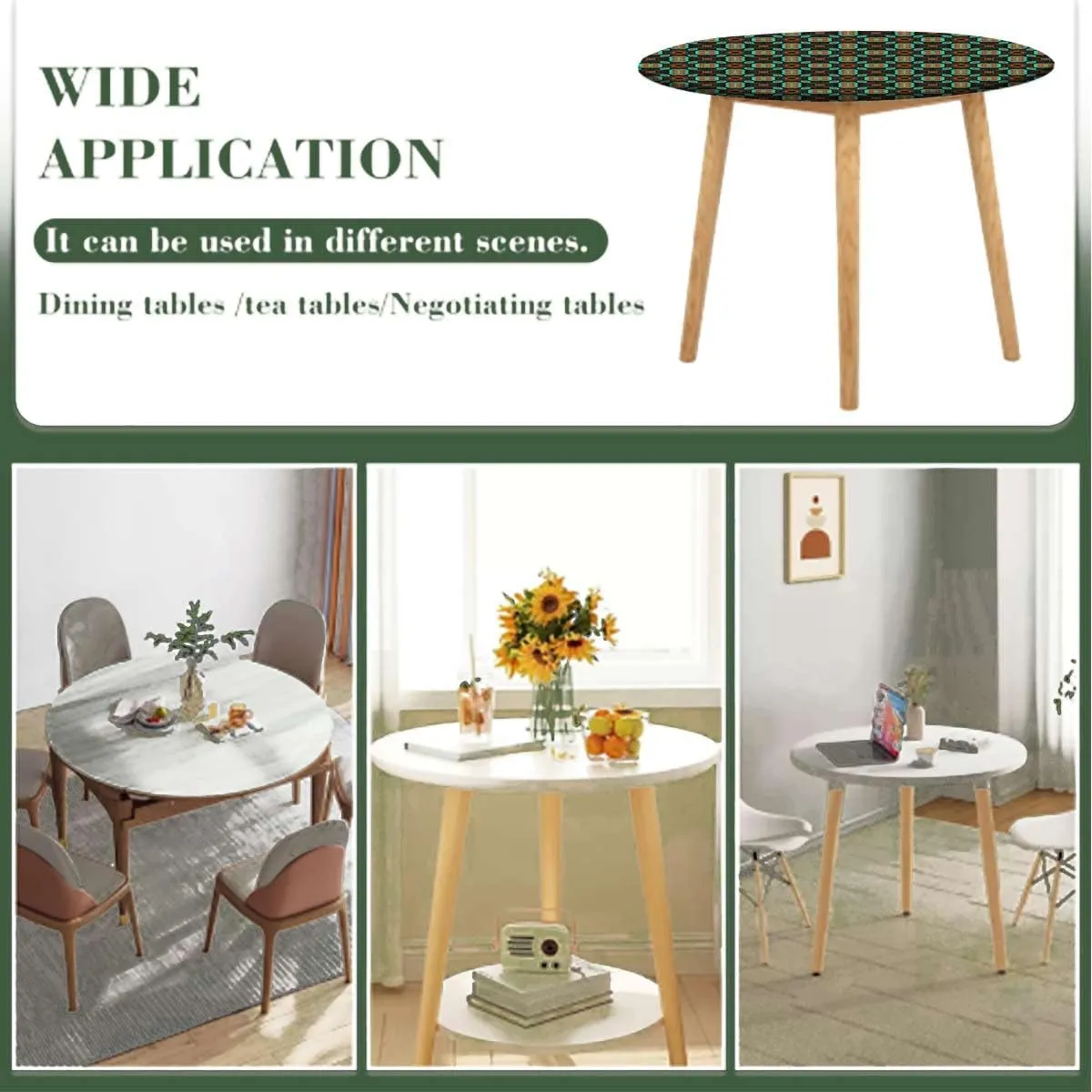 Multicolor Round Fitted Tablecloth with Elastic Edge Flower Motifs Details Traditional Eastern Elastic Edge Waterproof Table Cover Table Cloth for Round Table Geometric Fit for 40"-43" Table