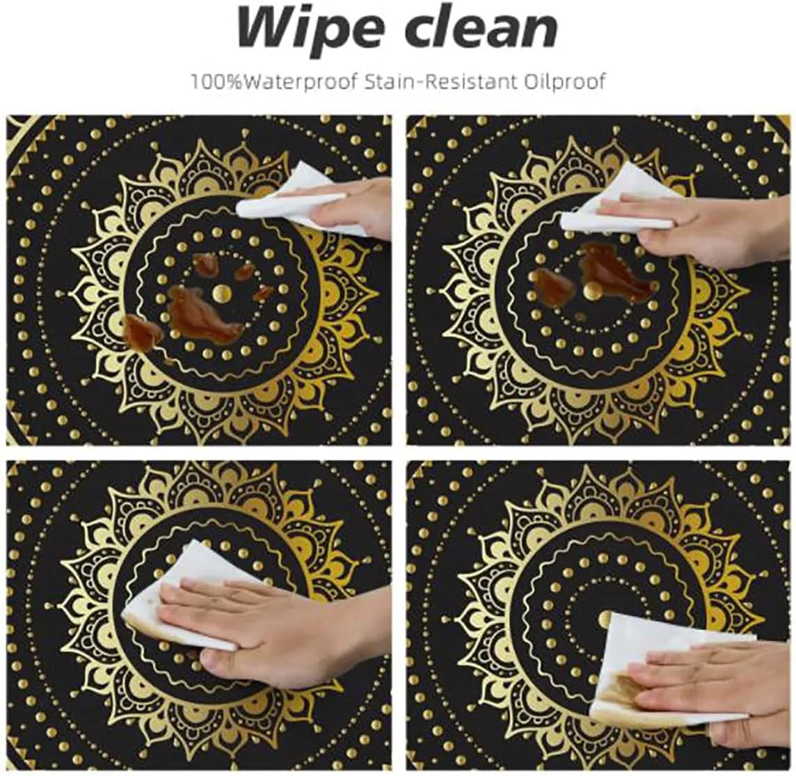 Multicolor Round Fitted Tablecloth with Elastic Edge Flower Motifs Details Traditional Eastern Elastic Edge Waterproof Table Cover Table Cloth for Round Table Geometric Fit for 40"-43" Table