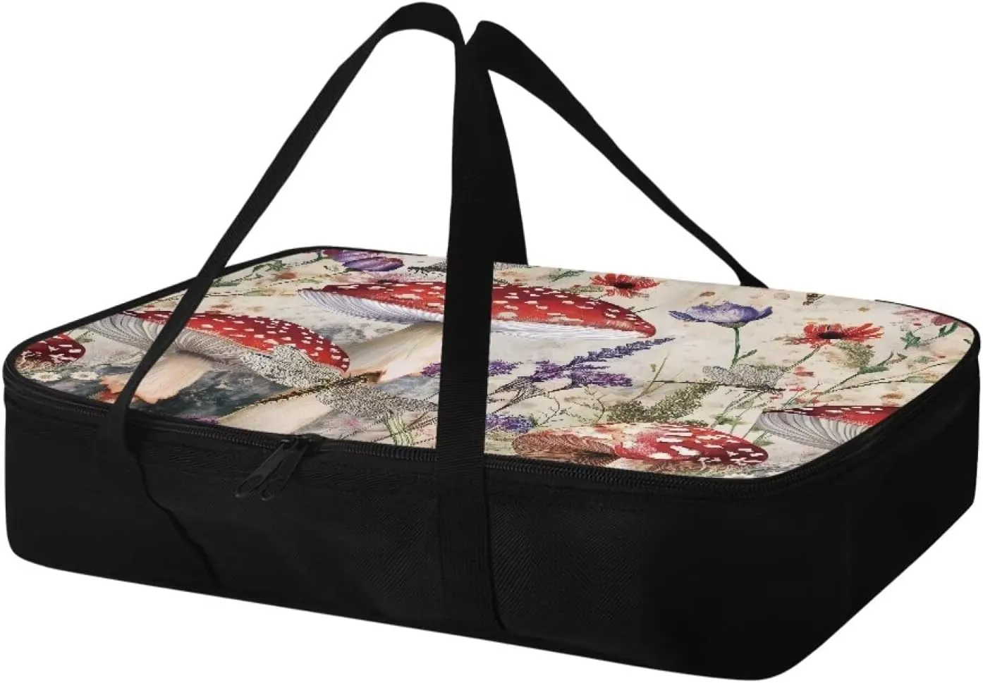 Mushroom Print Casserole Carrier Insulated Casserole Carriers for Hot or Cold Food Travel Food Warmer Bag Casserole Dish with Lid and Carrying Case, Pioneer Woman Dishes Carrier