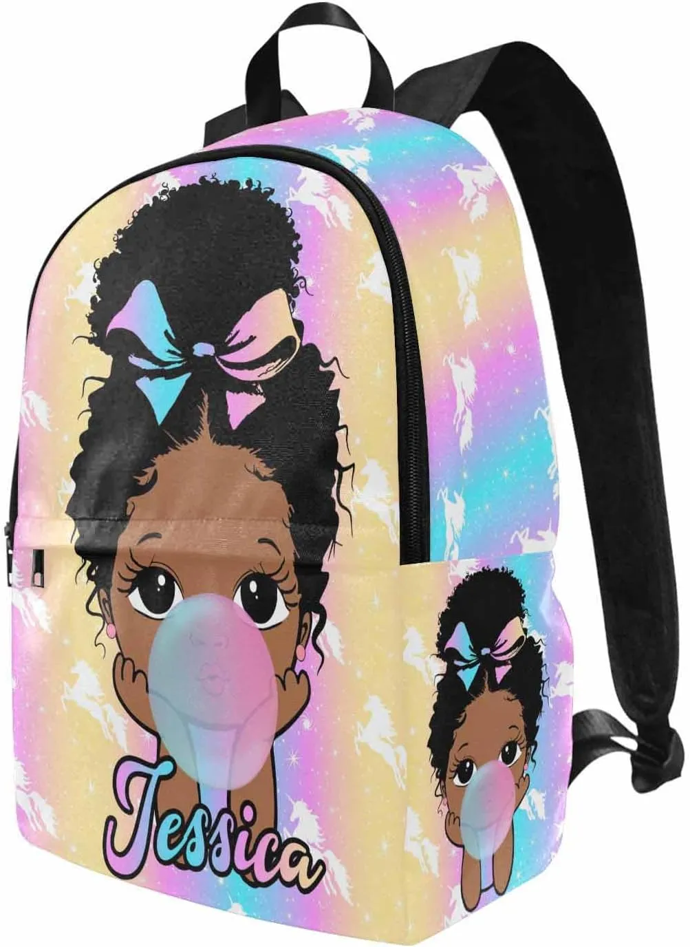 MyPupSocks Customize Book Bag School Backpack for Kids Girls Princess Custom Rainbow School Bag Back Pack with Adjustable Shoulder Straps for Daughter Son Friends