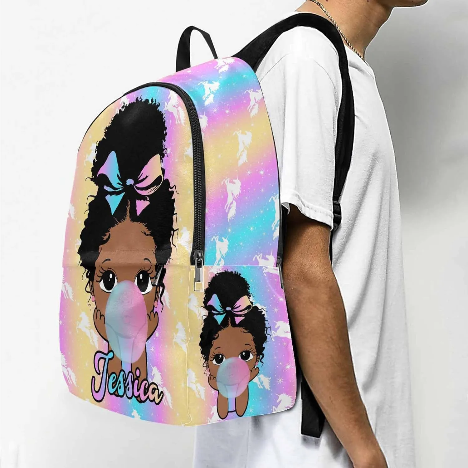 MyPupSocks Customize Book Bag School Backpack for Kids Girls Princess Custom Rainbow School Bag Back Pack with Adjustable Shoulder Straps for Daughter Son Friends