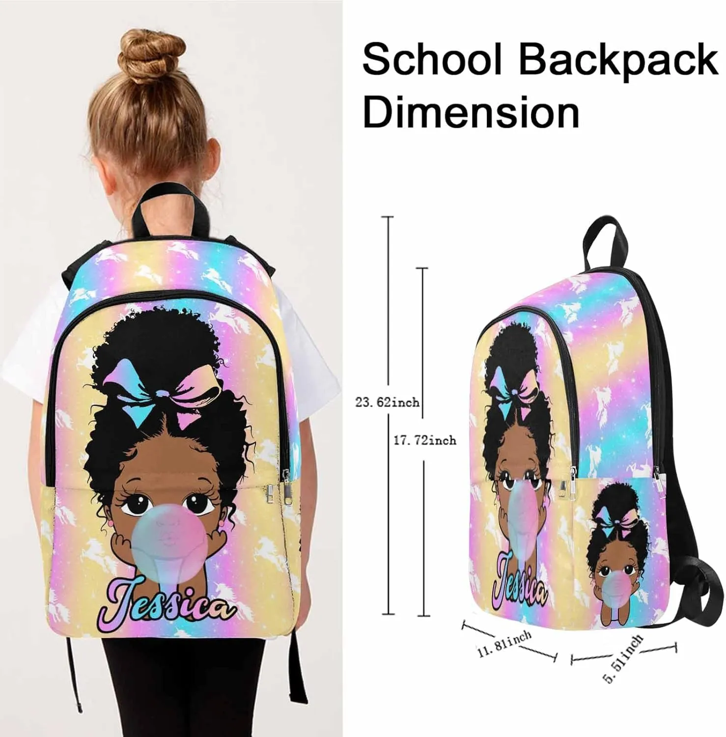 MyPupSocks Customize Book Bag School Backpack for Kids Girls Princess Custom Rainbow School Bag Back Pack with Adjustable Shoulder Straps for Daughter Son Friends