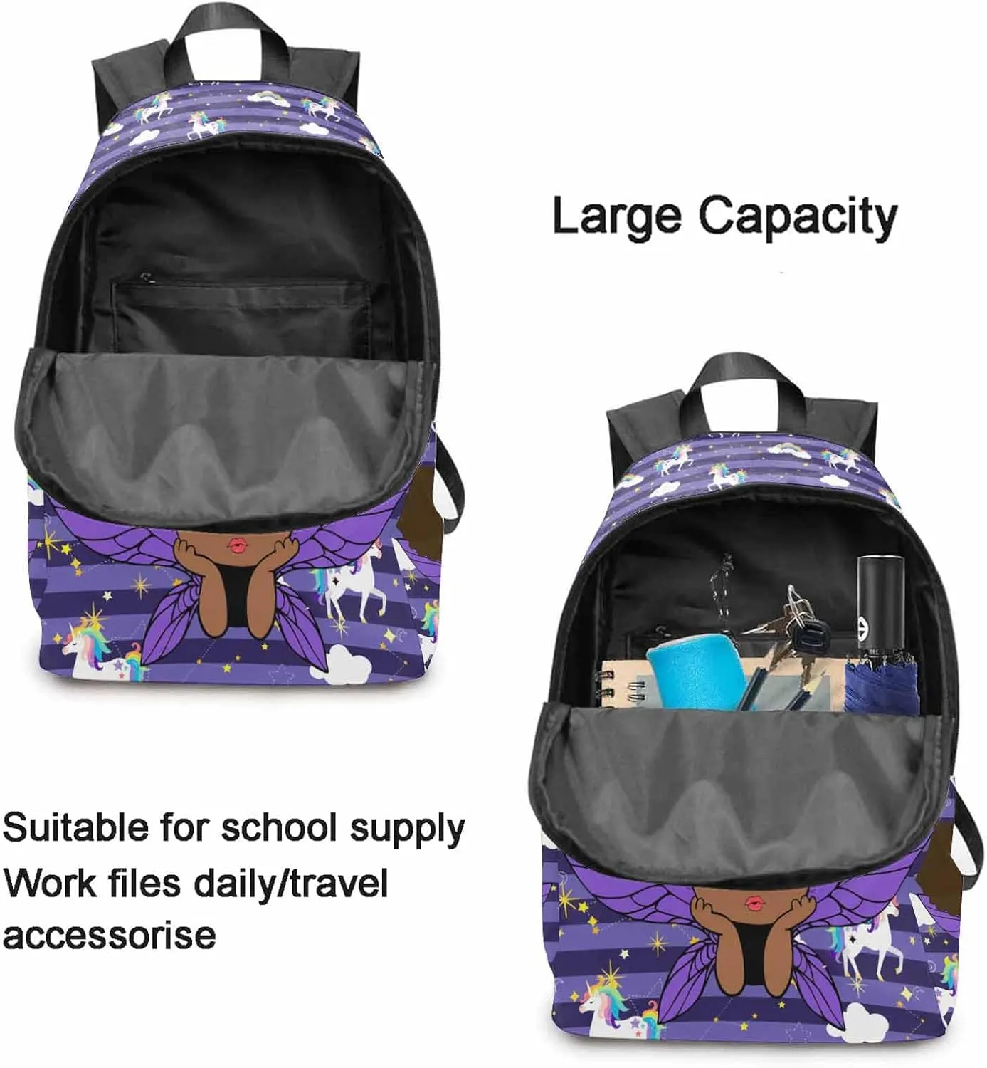 MyPupSocks Personalized Book Bag School Backpack for Elementary Girls Kids Princess Custom Purple Wings Waterproof Laptop Bag for Family, Daughter, Son, Fridends, Adults