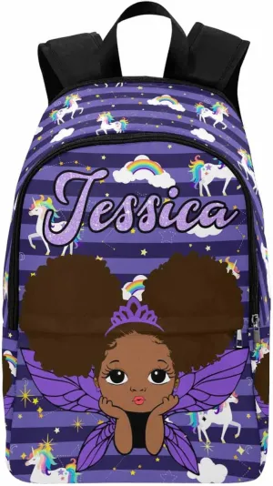 MyPupSocks Personalized Book Bag School Backpack for Elementary Girls Kids Princess Custom Purple Wings Waterproof Laptop Bag for Family, Daughter, Son, Fridends, Adults