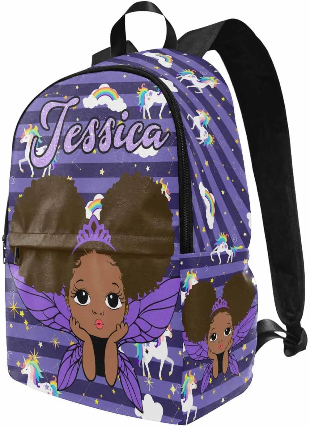 MyPupSocks Personalized Book Bag School Backpack for Elementary Girls Kids Princess Custom Purple Wings Waterproof Laptop Bag for Family, Daughter, Son, Fridends, Adults