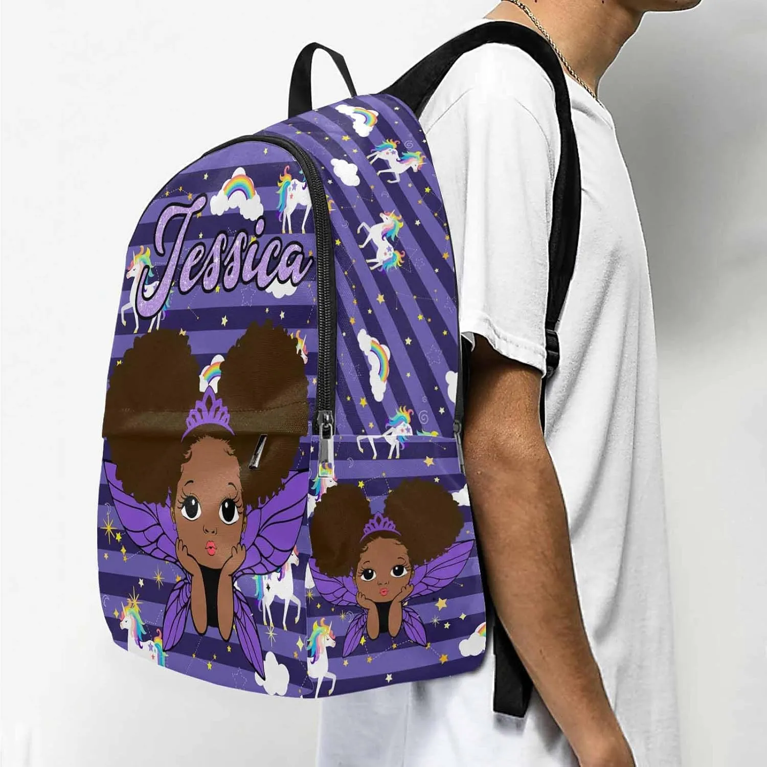 MyPupSocks Personalized Book Bag School Backpack for Elementary Girls Kids Princess Custom Purple Wings Waterproof Laptop Bag for Family, Daughter, Son, Fridends, Adults