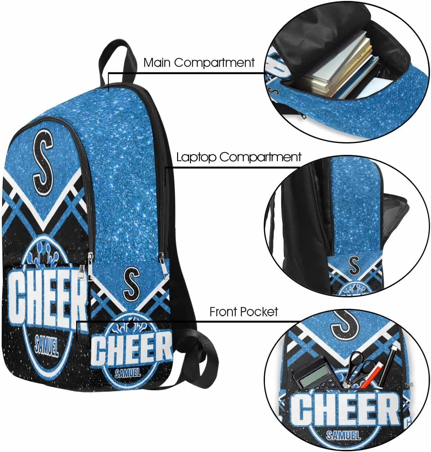 MyPupSocks Personalized Bookbag School Backpack Bookbag for Girls Boys Kids Cheerleaders Custom Waterproof School Bag Backpack for Son Daughter
