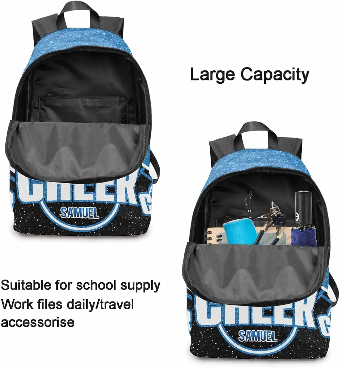 MyPupSocks Personalized Bookbag School Backpack Bookbag for Girls Boys Kids Cheerleaders Custom Waterproof School Bag Backpack for Son Daughter