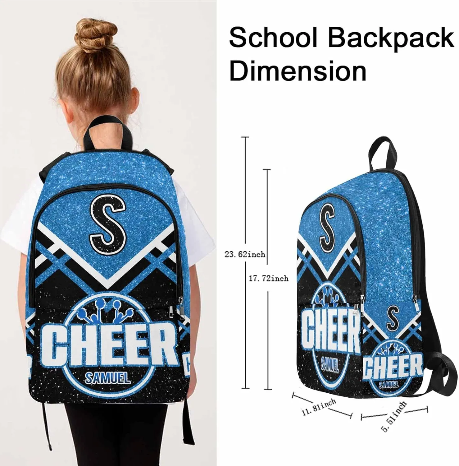 MyPupSocks Personalized Bookbag School Backpack Bookbag for Girls Boys Kids Cheerleaders Custom Waterproof School Bag Backpack for Son Daughter