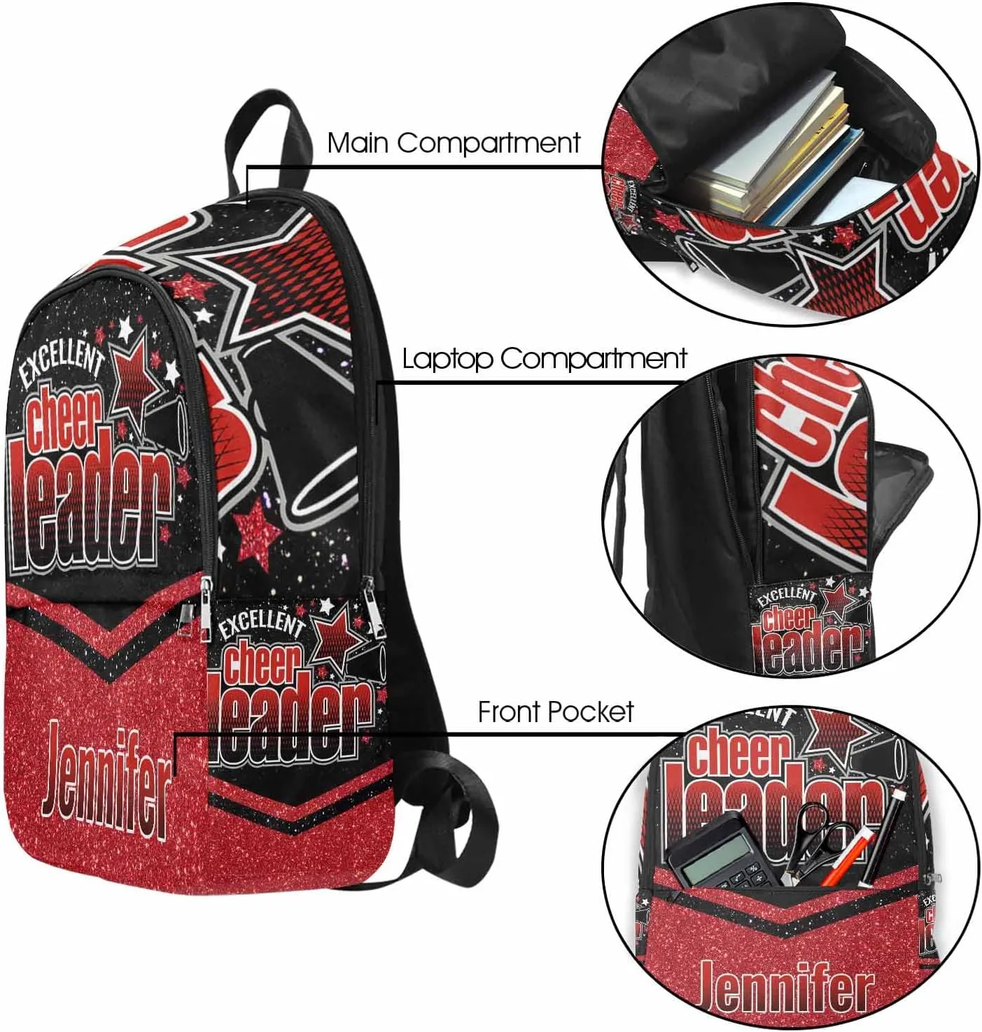 MyPupSocks Personalized Kids Back to School Supplies Backpack School Bag Cheerleaders for Kids Add Your Own Name Customize Waterproof Laptop Bag