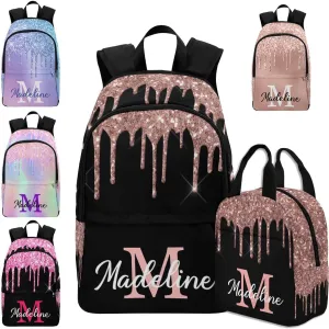 MyPupSocks Personalized Name Backpack Personalized School Bags for Teens Double Bows Girl Customize School Bag Backpack