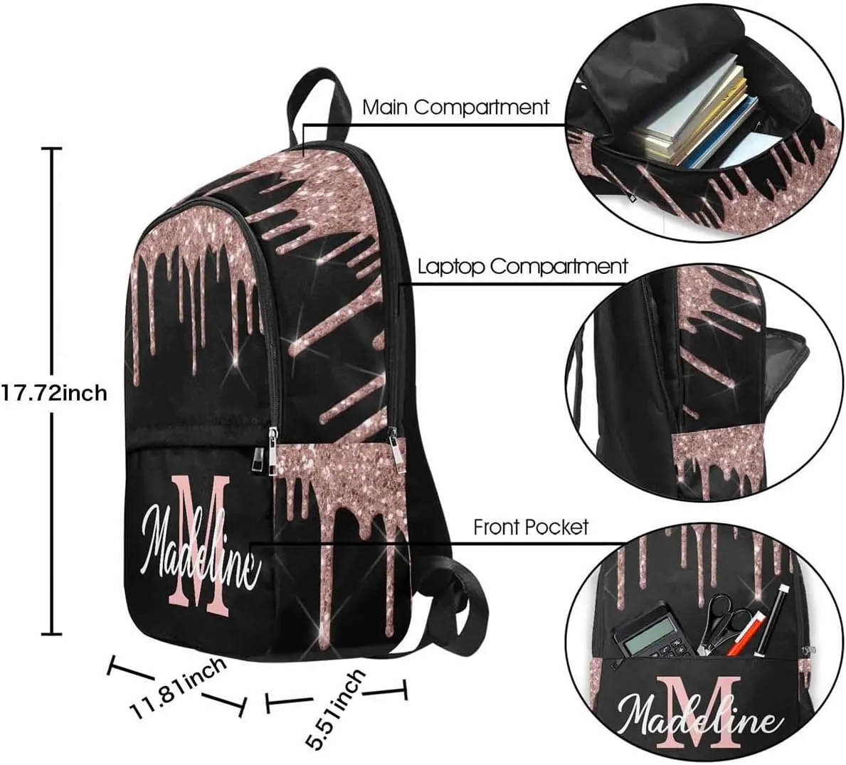 MyPupSocks Personalized Name Backpack Personalized School Bags for Teens Double Bows Girl Customize School Bag Backpack