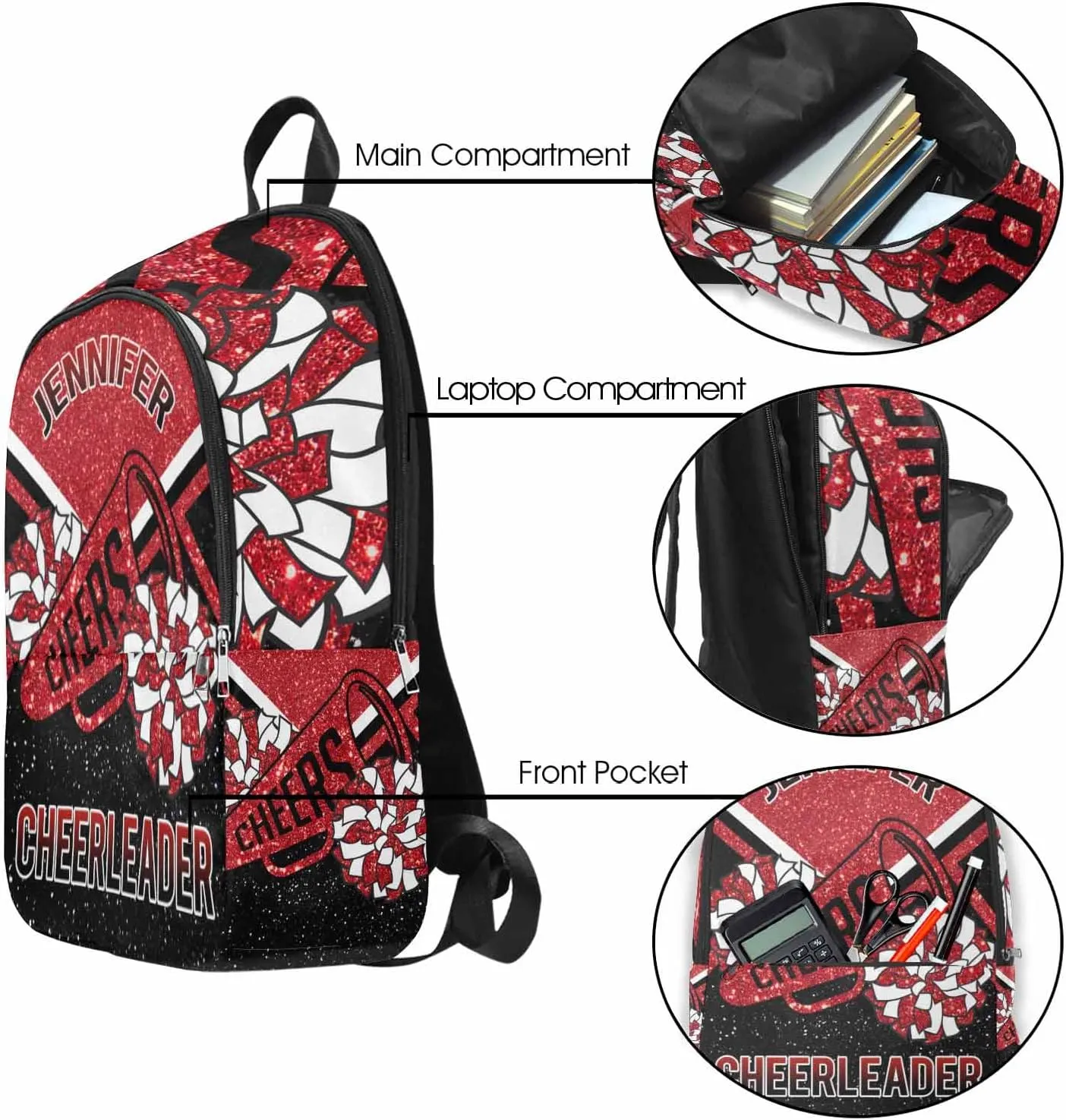 MyPupSocks Personalized Waterproof Elementary Backpack Personalized School Bags Cheerleaders for Teens with Name Text Customize School Bag Backpack